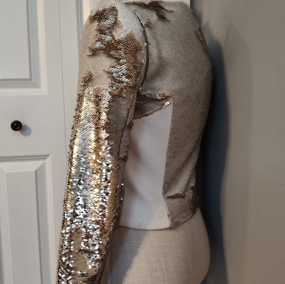 😍EUC TED BAKER LONDON Blubele Sequined Cropped Cocktail Jacket, White/Gold, 0 - Picture 5 of 15